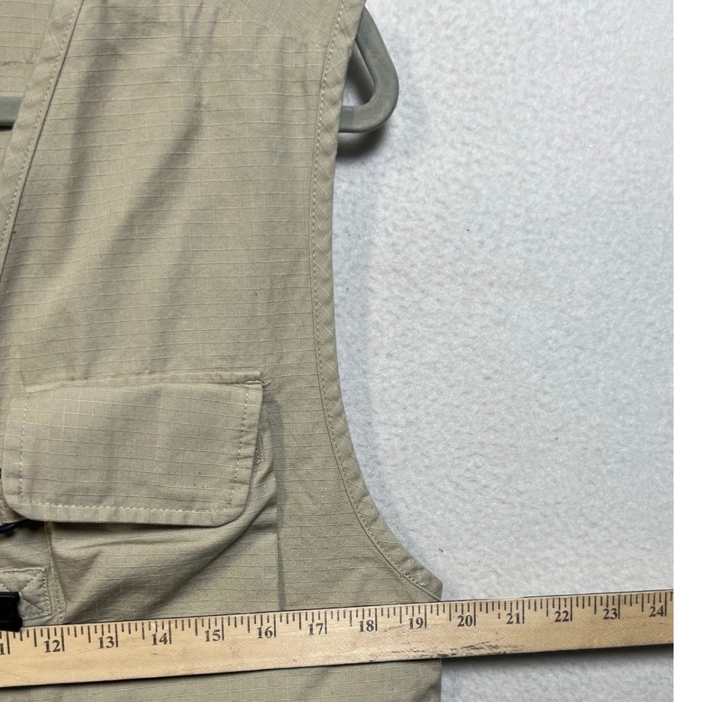 LL Bean Mens Small Khaki Ripstop Cotton Utility Fishing Safari Vest Beige - Picture 3 of 12
